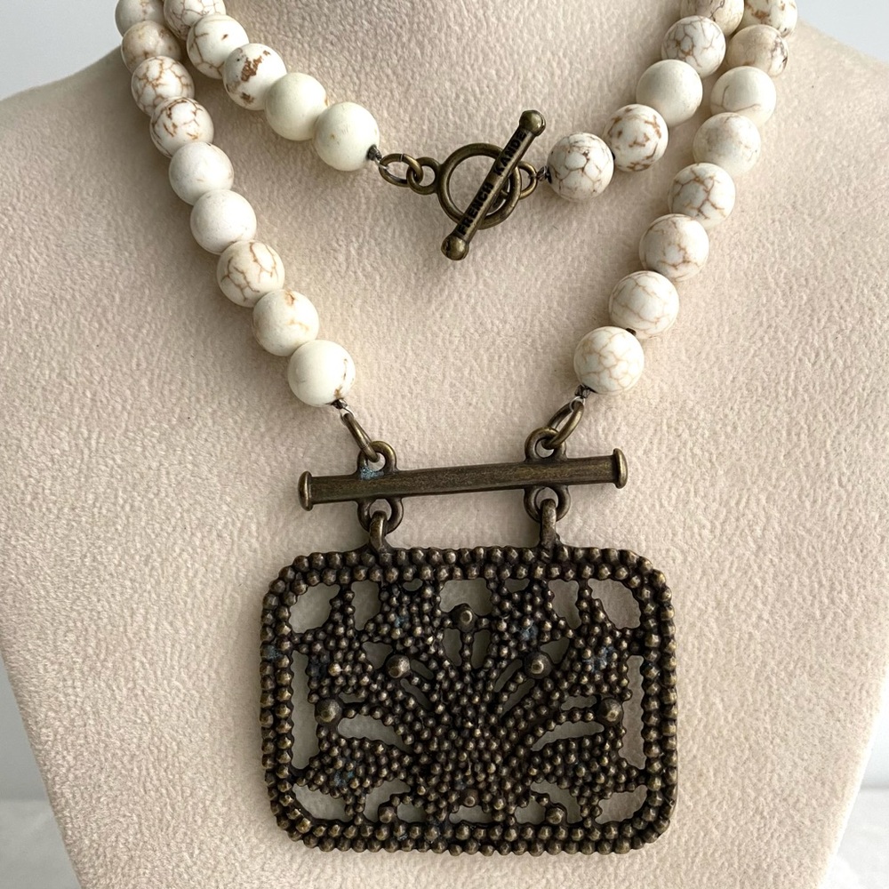 French Kande White Turquoise and Pendant Necklace
